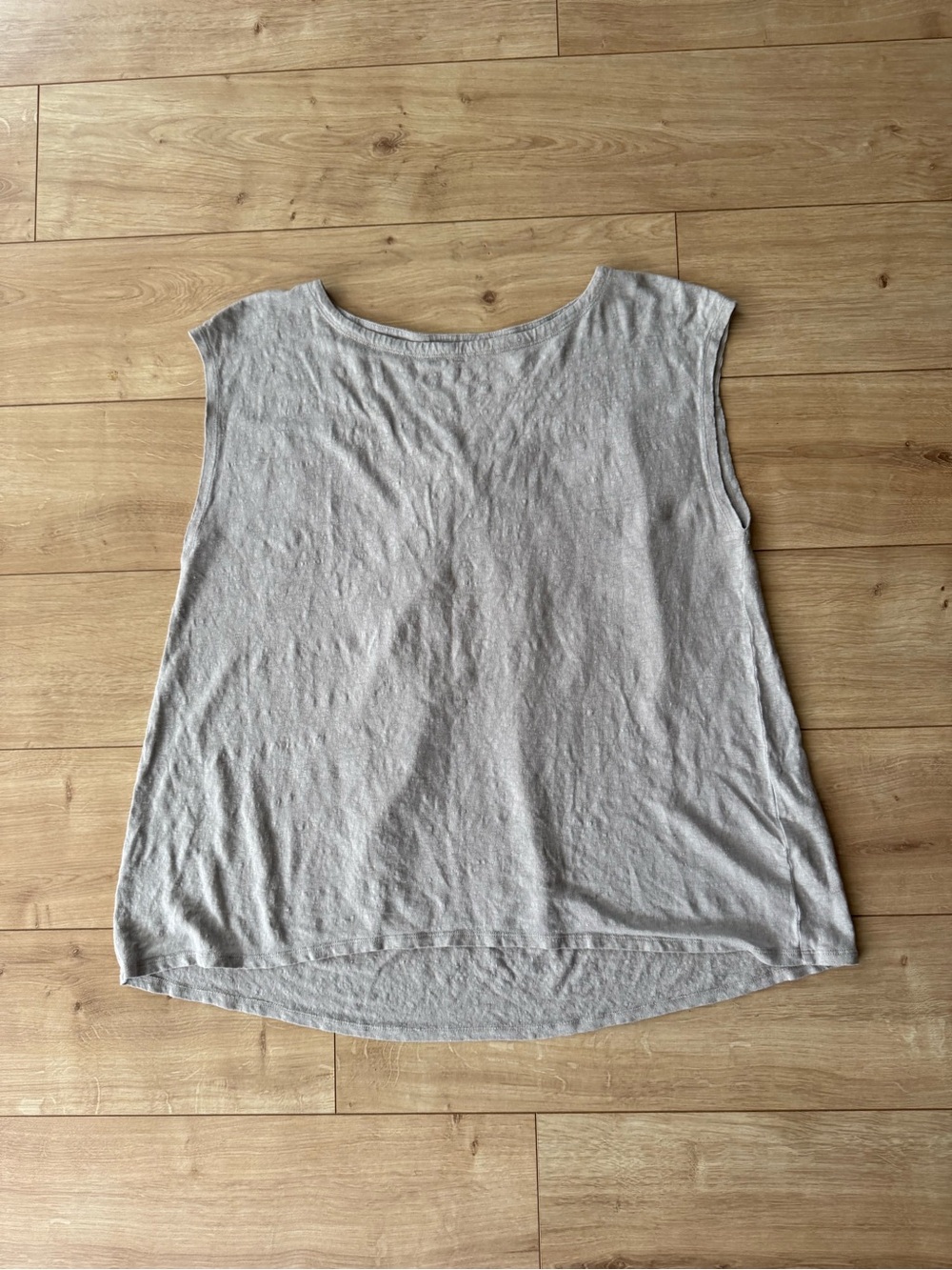 Eileen Fisher Organic Linen Sleeveless Top Taupe Gray Pleated Back Medium